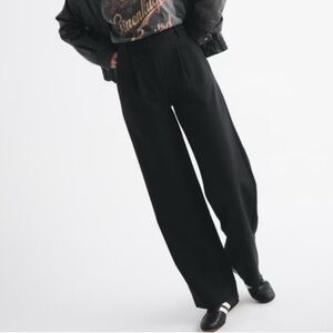 Abercrombie & Fitch Black Ultra High Wide-Leg linen Blend Trousers NWT